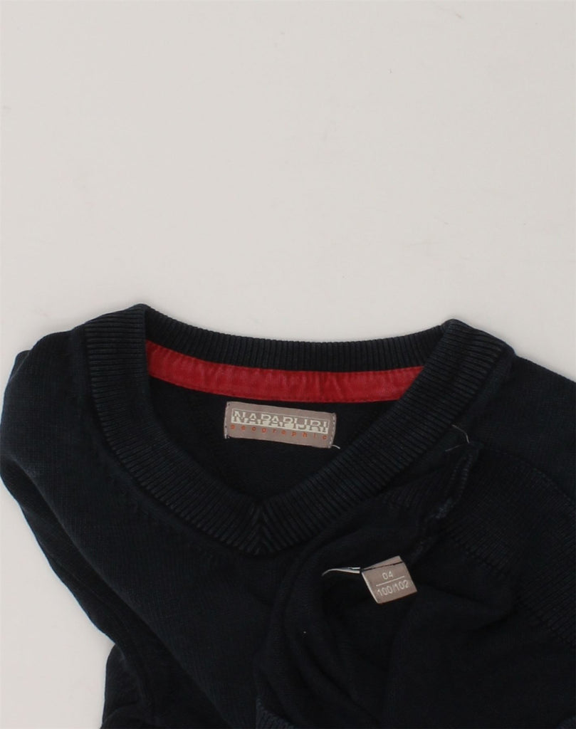 NAPAPIJRI Boys V-Neck Jumper Sweater 3-4 Years Navy Blue Cotton | Vintage Napapijri | Thrift | Second-Hand Napapijri | Used Clothing | Messina Hembry 