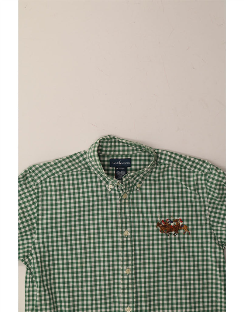 RALPH LAUREN Boys Shirt 14-15 Years Large  Green Gingham Cotton Vintage Ralph Lauren and Second-Hand Ralph Lauren from Messina Hembry 