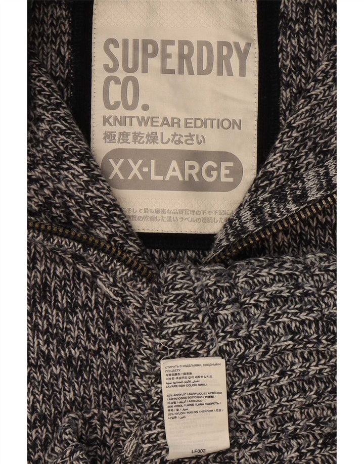 Superdry Mens Zip Neck Jumper Sweater 2XL Grey Flecked Acrylic
