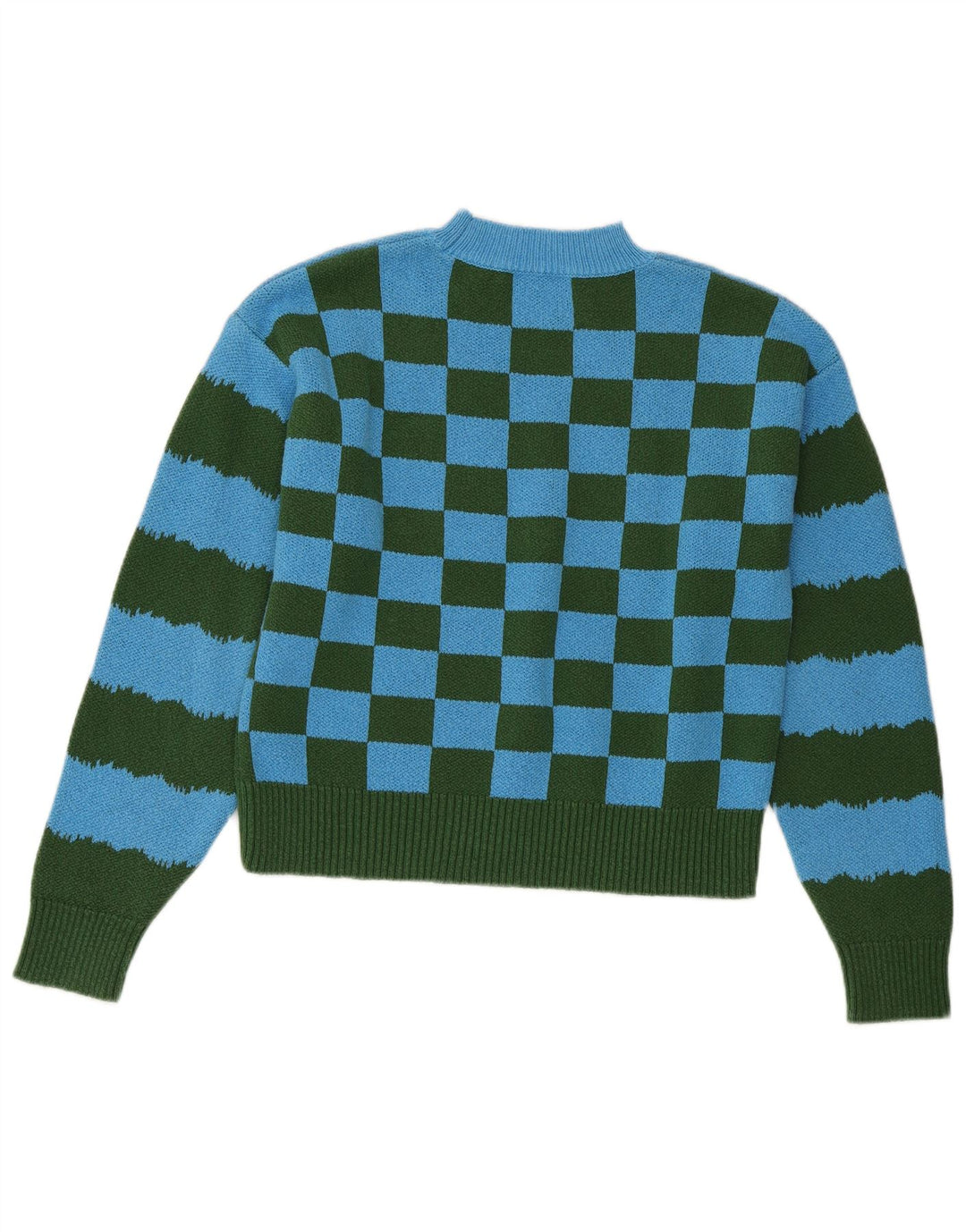 ZARA Womens Crop Crew Neck Jumper Sweater UK 10 Small Blue Colourblock