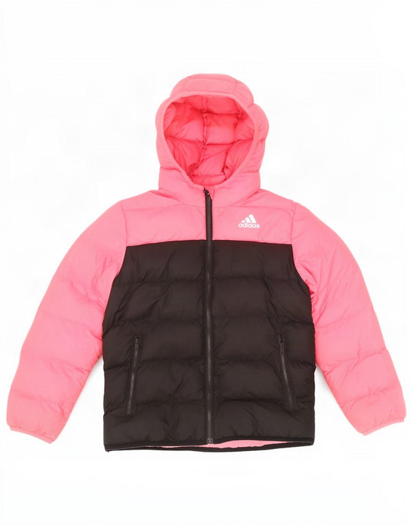 Adidas Girls Hooded Padded Jacket 9-10 Years Pink Colourblock Polyester