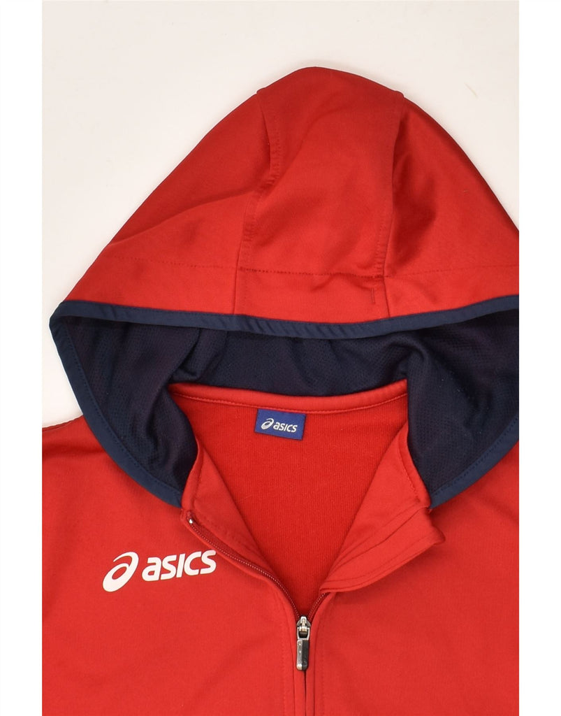 ASICS Boys Zip Hoodie Sweater 13-14 Years Red Polyester | Vintage Asics | Thrift | Second-Hand Asics | Used Clothing | Messina Hembry 