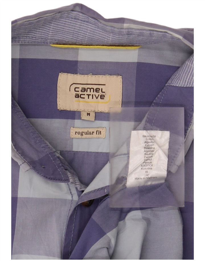 Camel Active Mens Short Sleeve Regular Fit Shirt Medium Blue Gingham Cotton