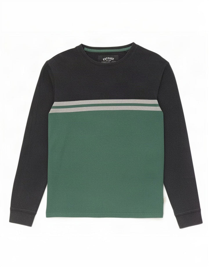 Fat Face Mens Top Long Sleeve Small Grey Colourblock Cotton