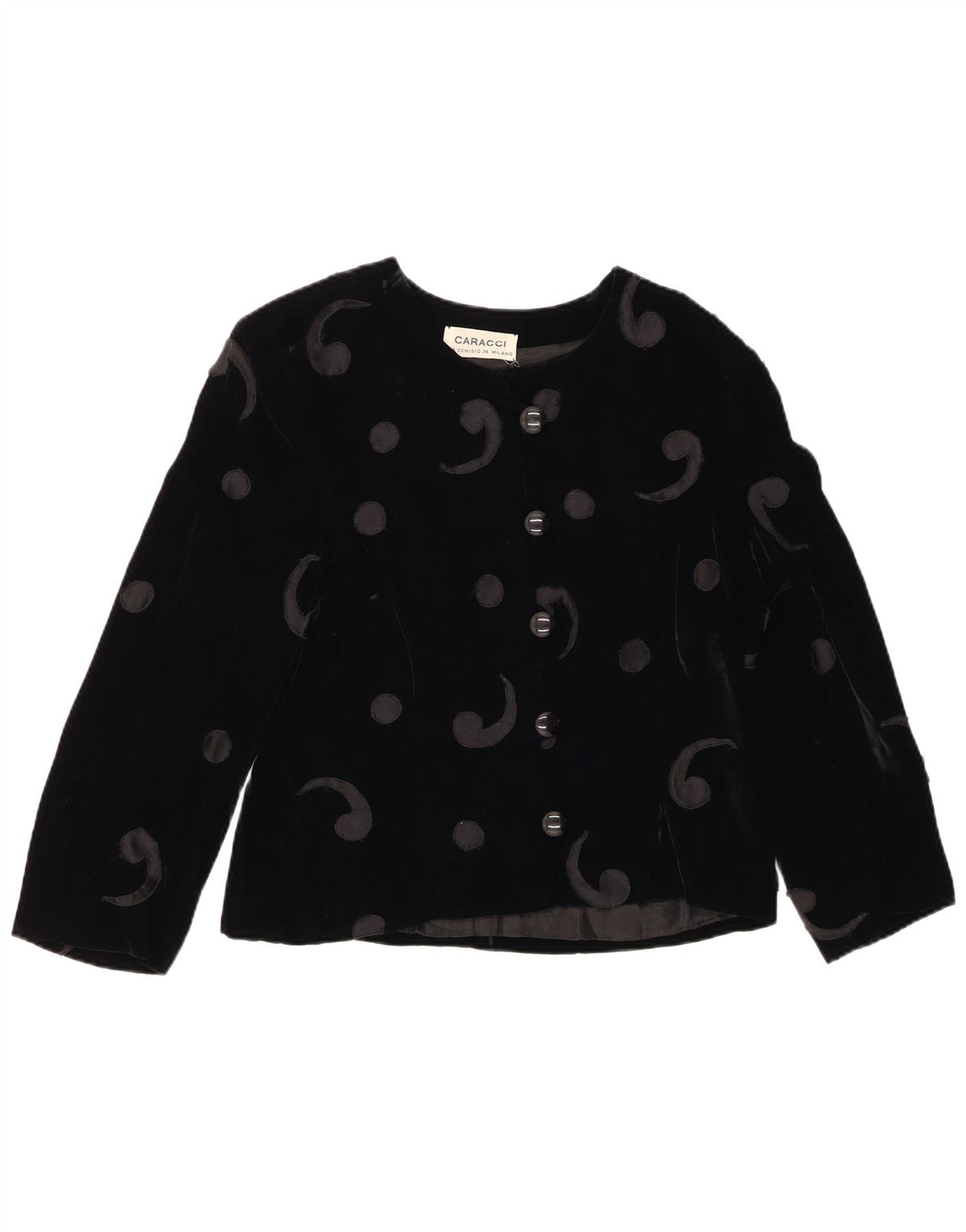 VINTAGE Womens 5 Button Velvet Blazer Jacket UK 12 Medium Black Paisley