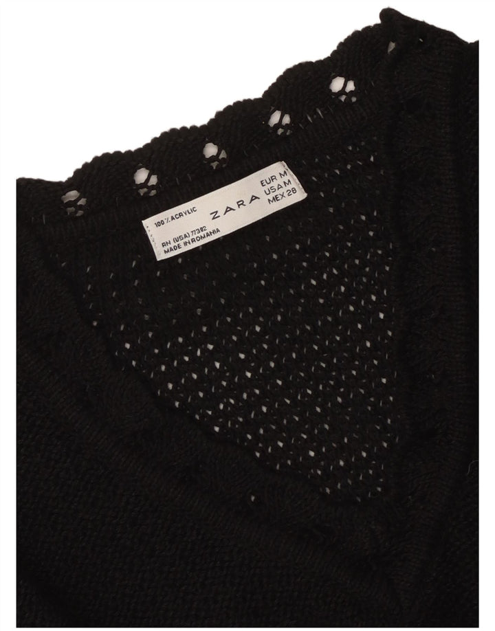Zara Womens Crochet A-Line Dress UK 12 Medium Black Acrylic
