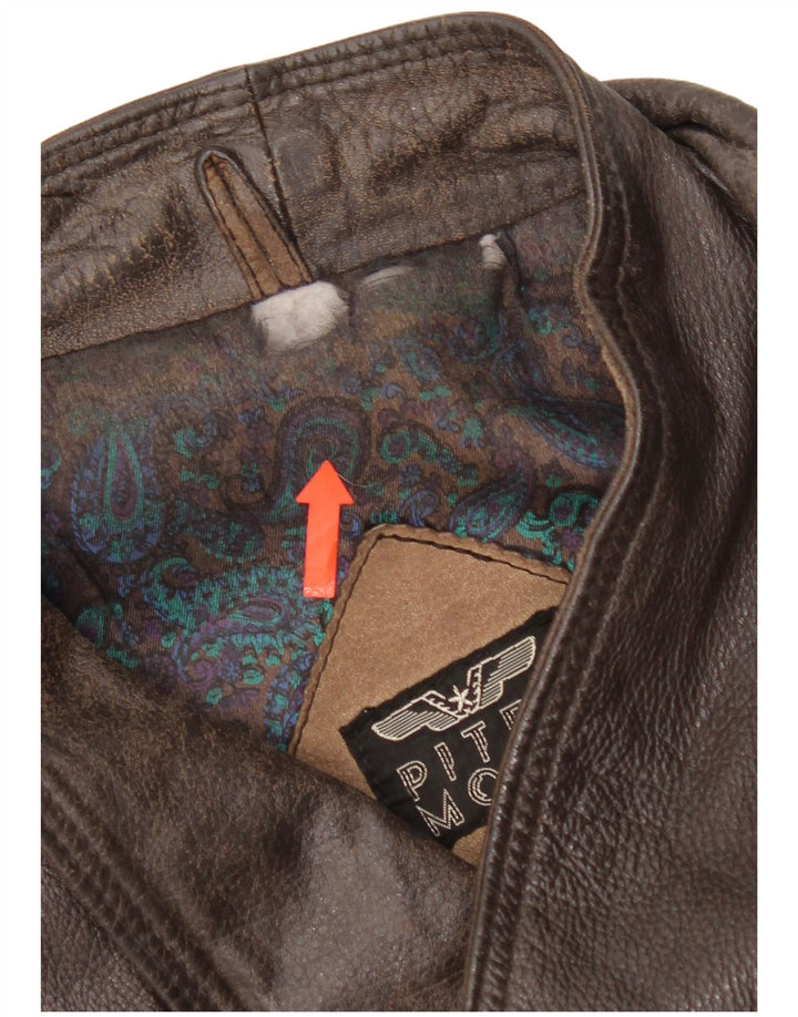 Vintage Womens Crop Oversized Leather Jacket IT 52 2XL Brown Leather