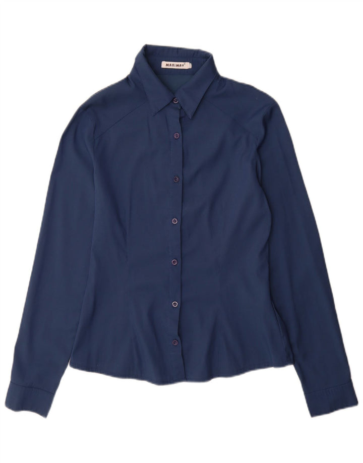 Vintage Womens Shirt UK 12 Medium Navy Blue Cotton