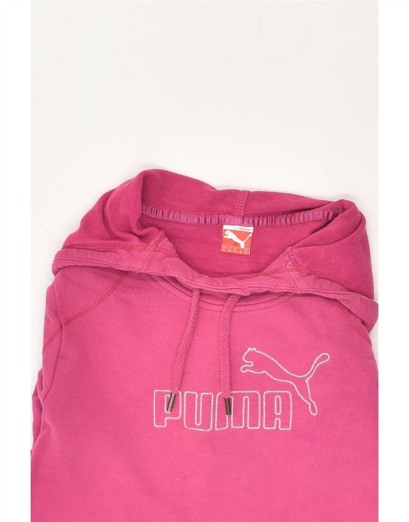 PUMA Womens Graphic Hoodie Jumper UK 12 Medium Pink Cotton Vintage Puma and Second-Hand Puma from Messina Hembry 