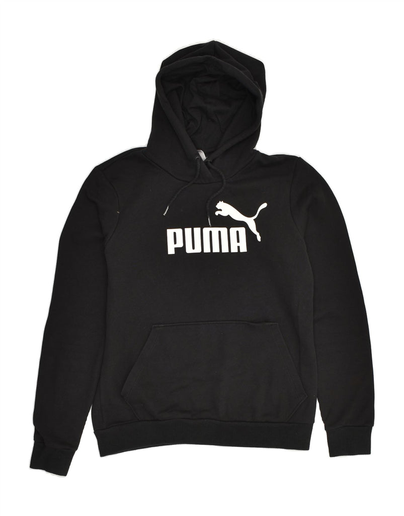 PUMA Womens Graphic Hoodie Jumper UK 12 Medium Black Cotton | Vintage Puma | Thrift | Second-Hand Puma | Used Clothing | Messina Hembry 