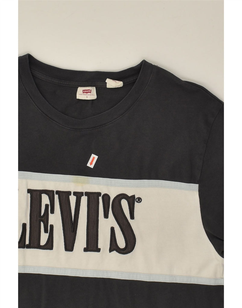 LEVI'S Womens Graphic T-Shirt Top UK 10 Small Navy Blue Colourblock Cotton | Vintage Levi's | Thrift | Second-Hand Levi's | Used Clothing | Messina Hembry 