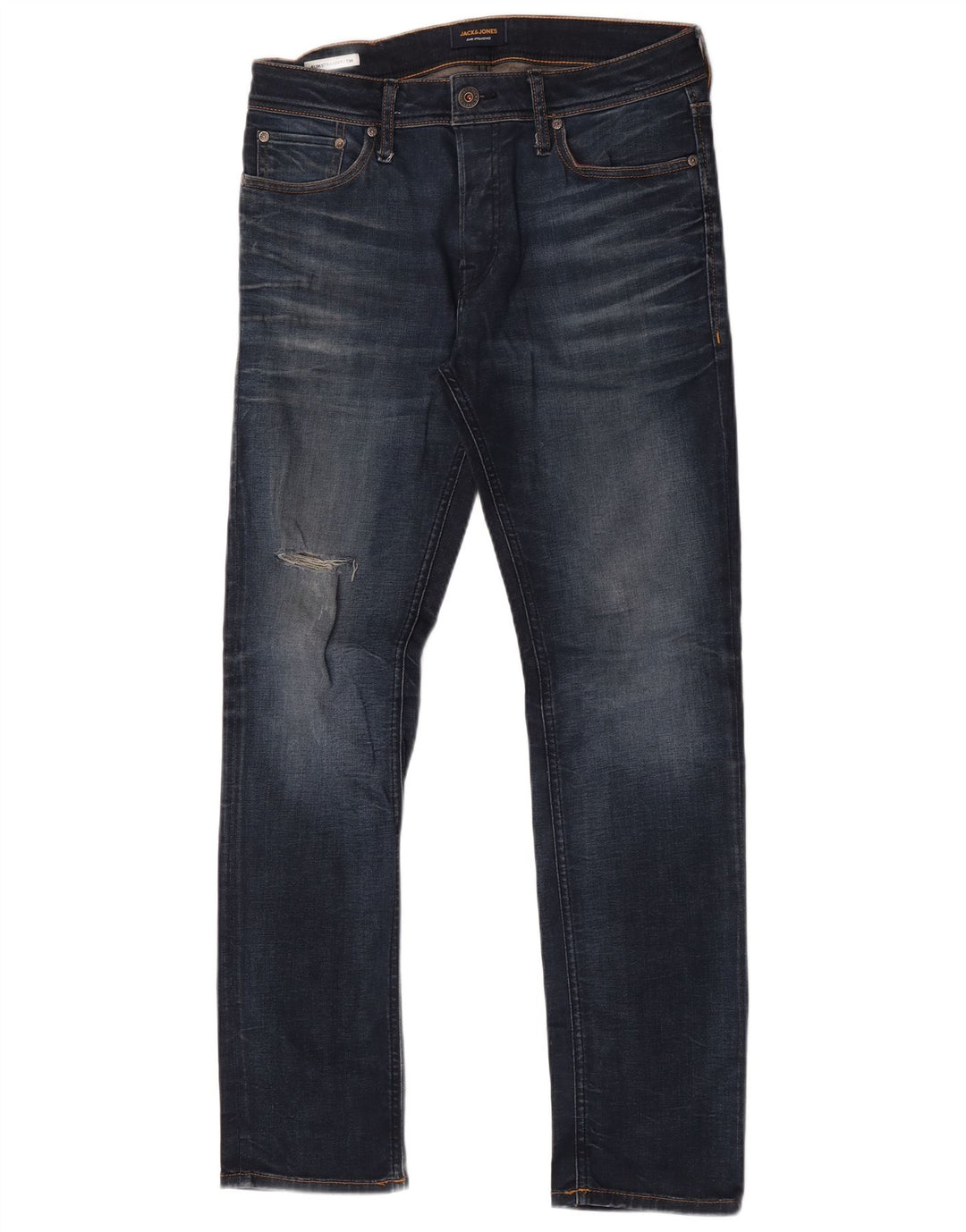 Jack & Jones Mens Tim Distressed Slim Straight Jeans W30 L32 Navy Blue