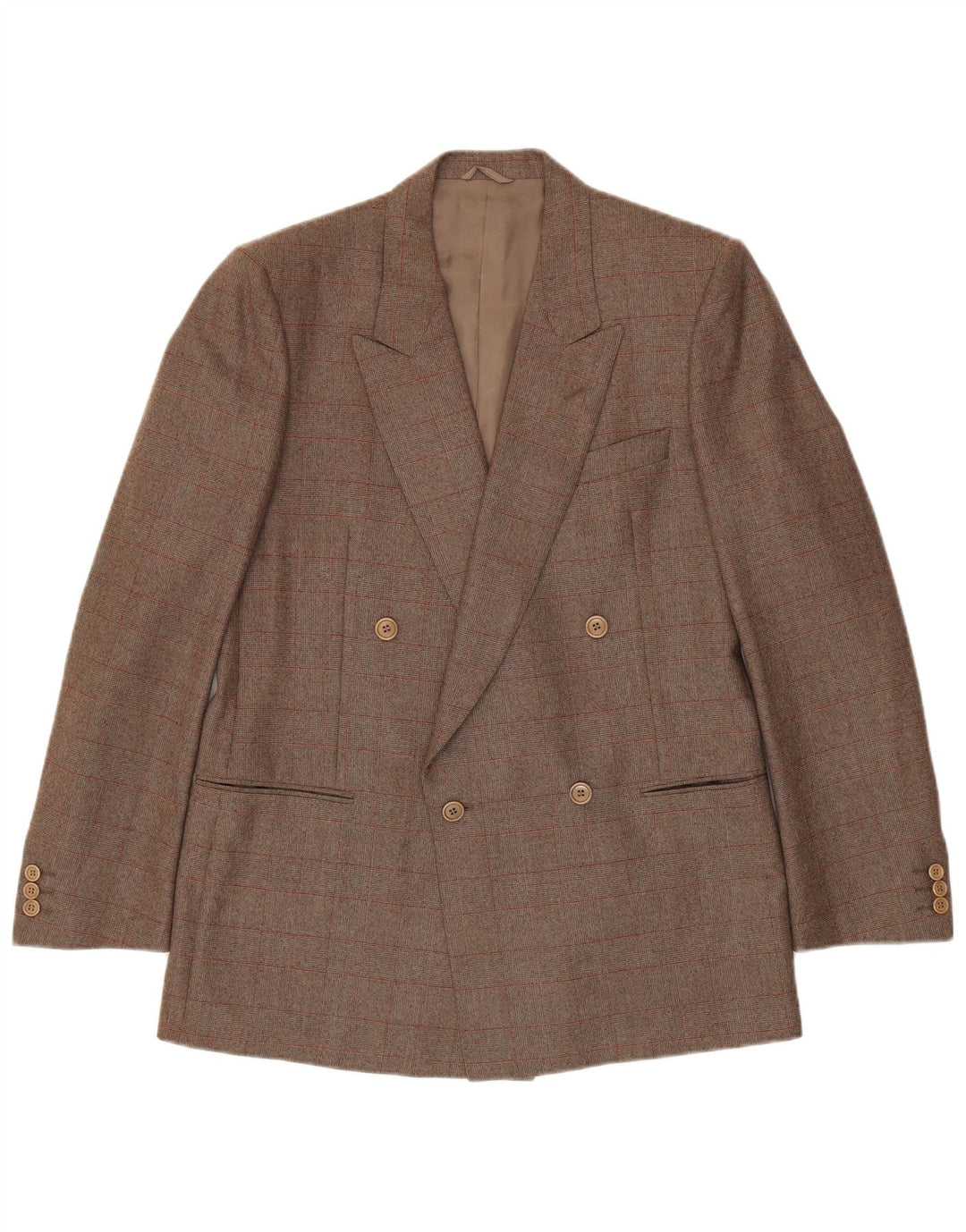 Corneliani Mens Double Breasted Blazer Jacket IT 50 Large Brown Check