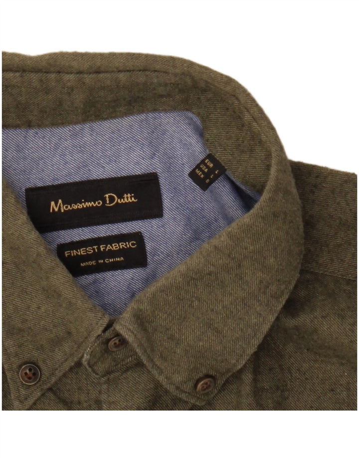Massimo Dutti Mens Flannel Shirt Large Khaki Flecked
