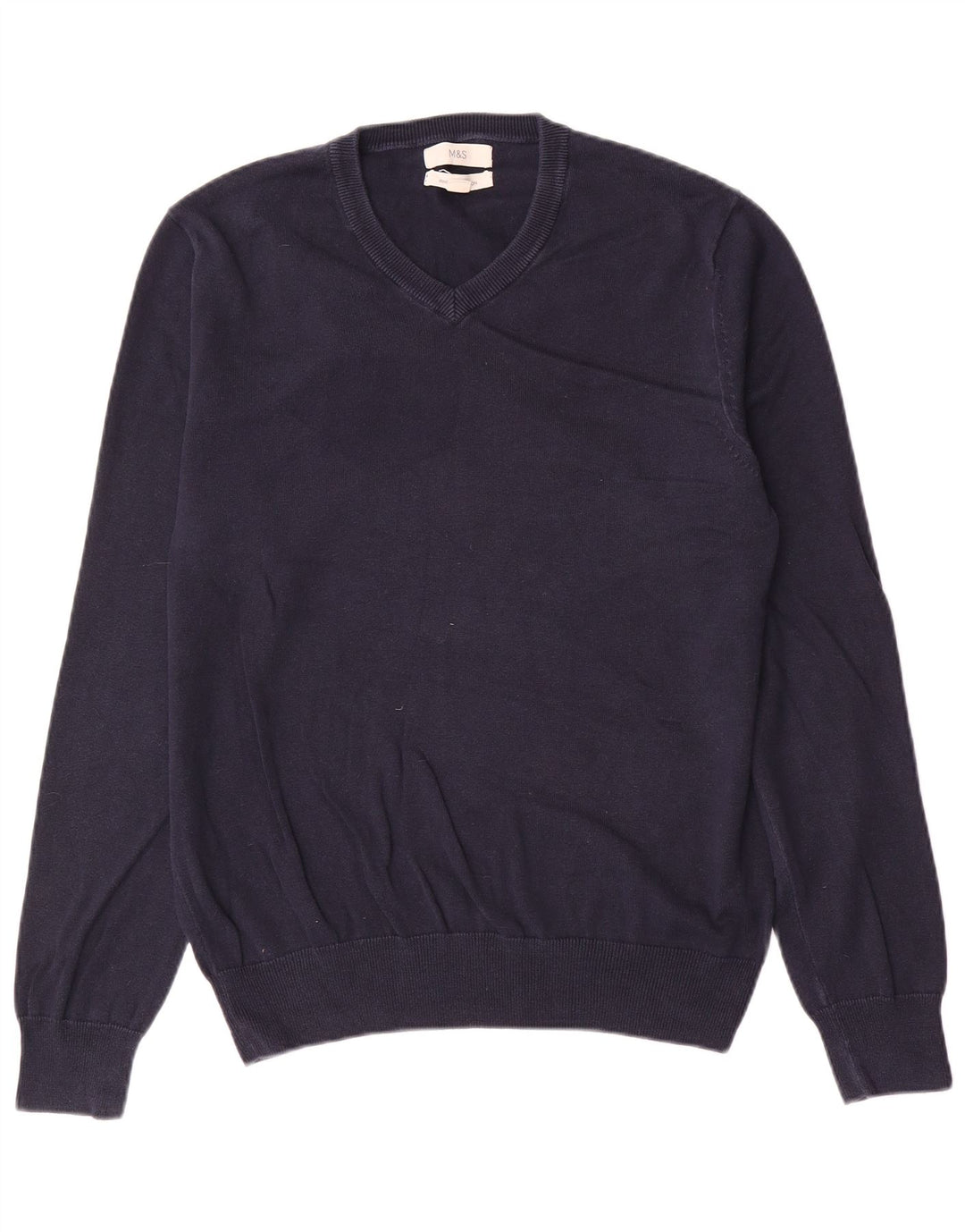 Marks & Spencer Mens V-Neck Jumper Sweater Medium Navy Blue Cotton