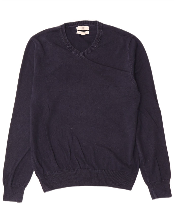 Marks & Spencer Mens V-Neck Jumper Sweater Medium Navy Blue Cotton