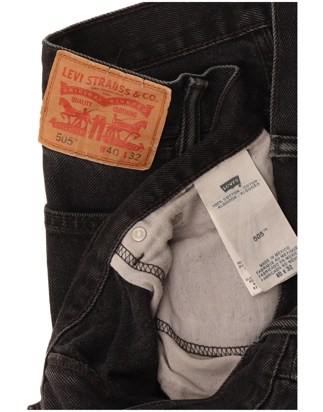 Levi's Mens 505 Straight Jeans W40 L32 Black Cotton