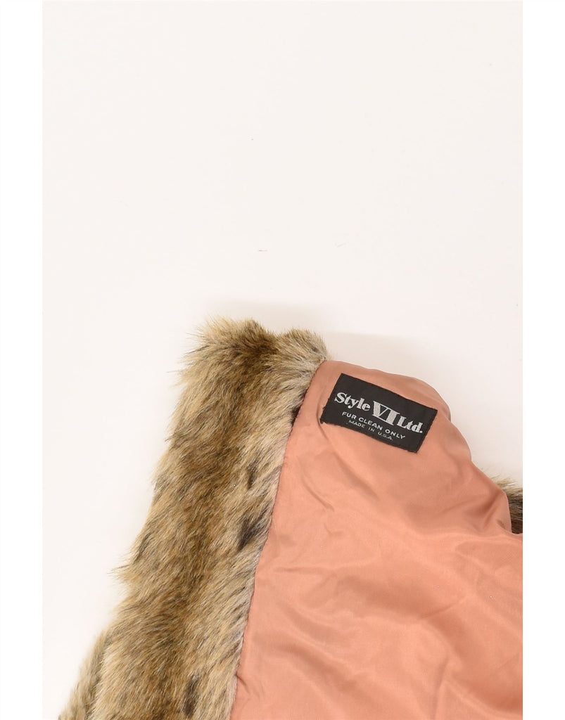 VINTAGE Womens Faux Fur Overcoat UK 16 Large Beige Animal Print Acrylic | Vintage Vintage | Thrift | Second-Hand Vintage | Used Clothing | Messina Hembry 
