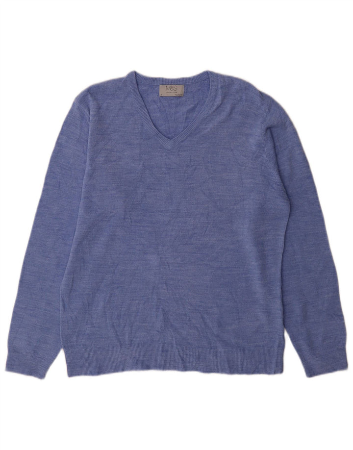 Marks & Spencer Mens V-Neck Jumper Sweater Medium Blue