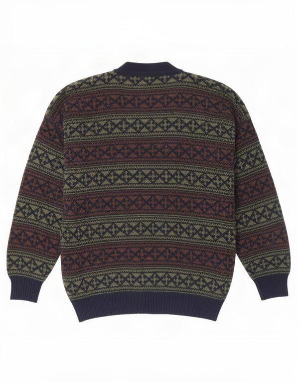 Vintage Mens Cardigan Sweater XL Navy Blue Fair Isle Wool