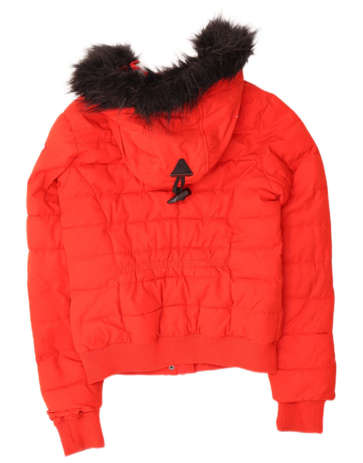Superdry Womens Hooded Padded Jacket UK 10 Small Red Polyester