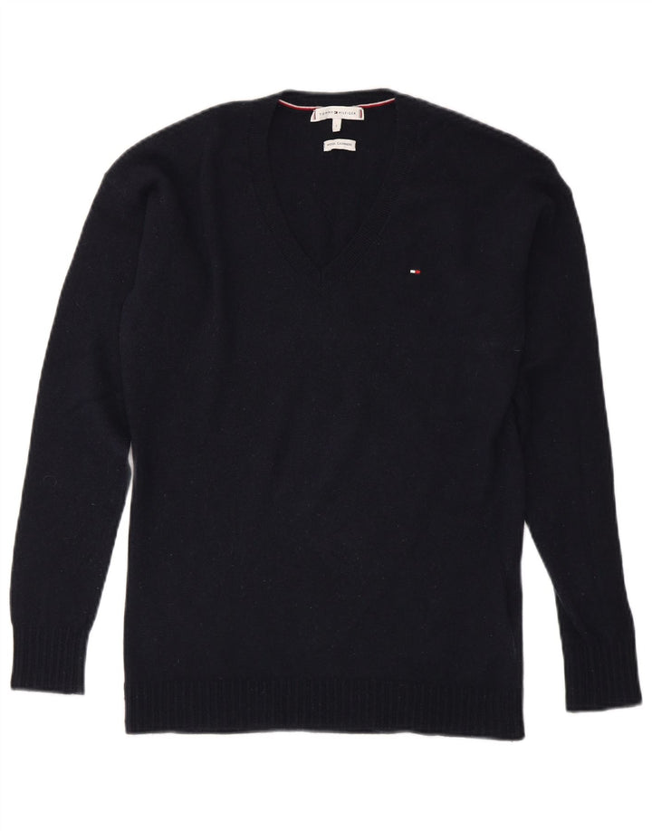 TOMMY HILFIGER Mens V-Neck Jumper Sweater Small Navy Blue Wool