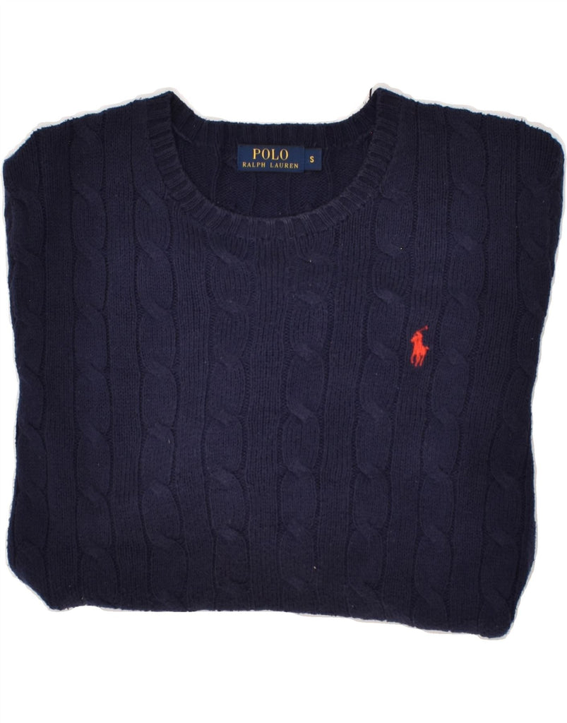 POLO RALPH LAUREN Mens Boat Neck Jumper Sweater Small Navy Blue Cotton | Vintage Polo Ralph Lauren | Thrift | Second-Hand Polo Ralph Lauren | Used Clothing | Messina Hembry 