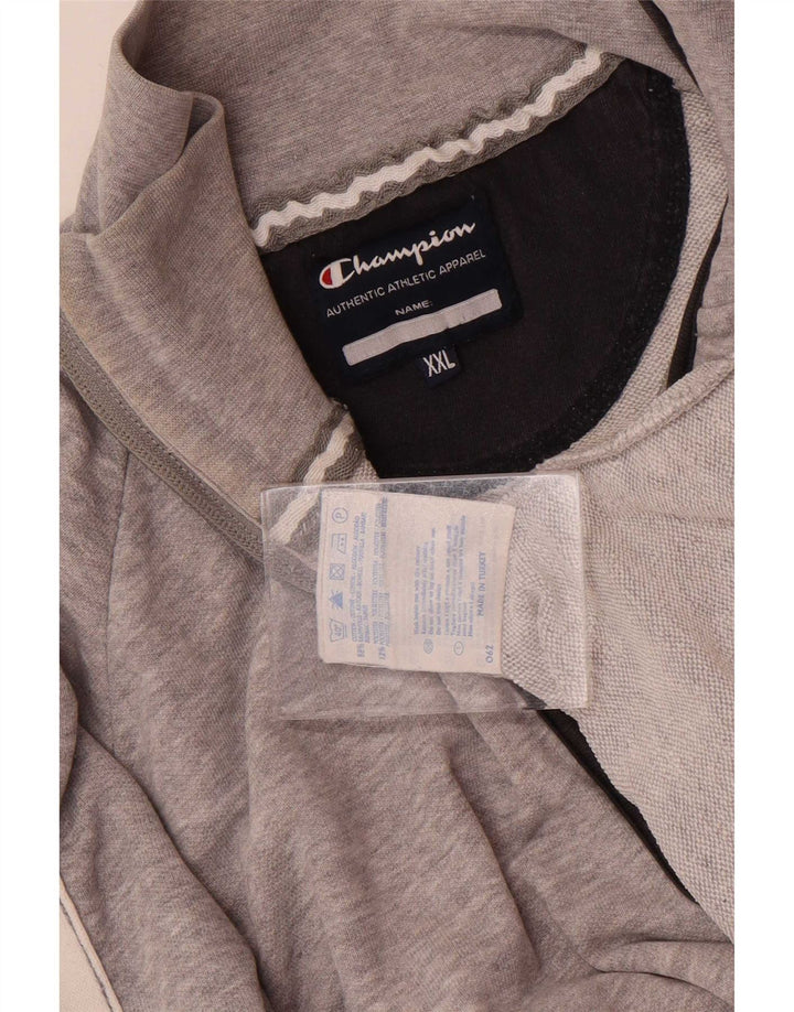 Champion Mens Graphic Zip Neck Sweatshirt Jumper 2XL Grey Colourblock