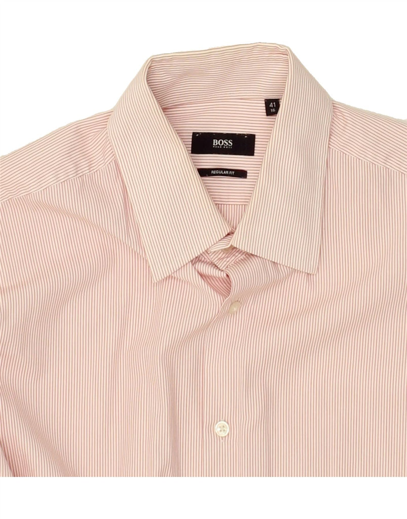 HUGO BOSS Mens Regular Fit Shirt Size 41 16 Large Pink Pinstripe Cotton Vintage Hugo Boss and Second-Hand Hugo Boss from Messina Hembry 