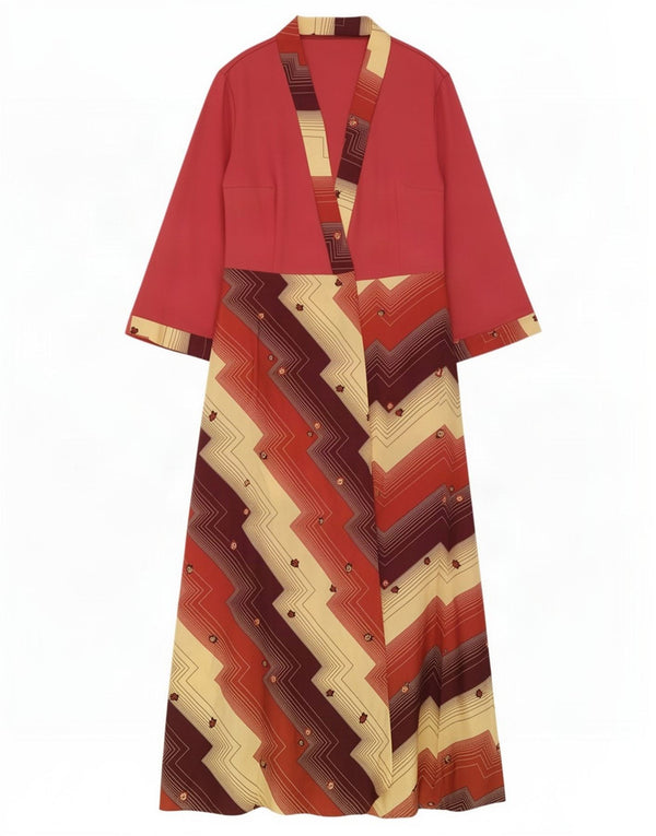 Vintage Womens 3/4 Sleeve Robe Maxi Dress UK 8 Small Red Geometric