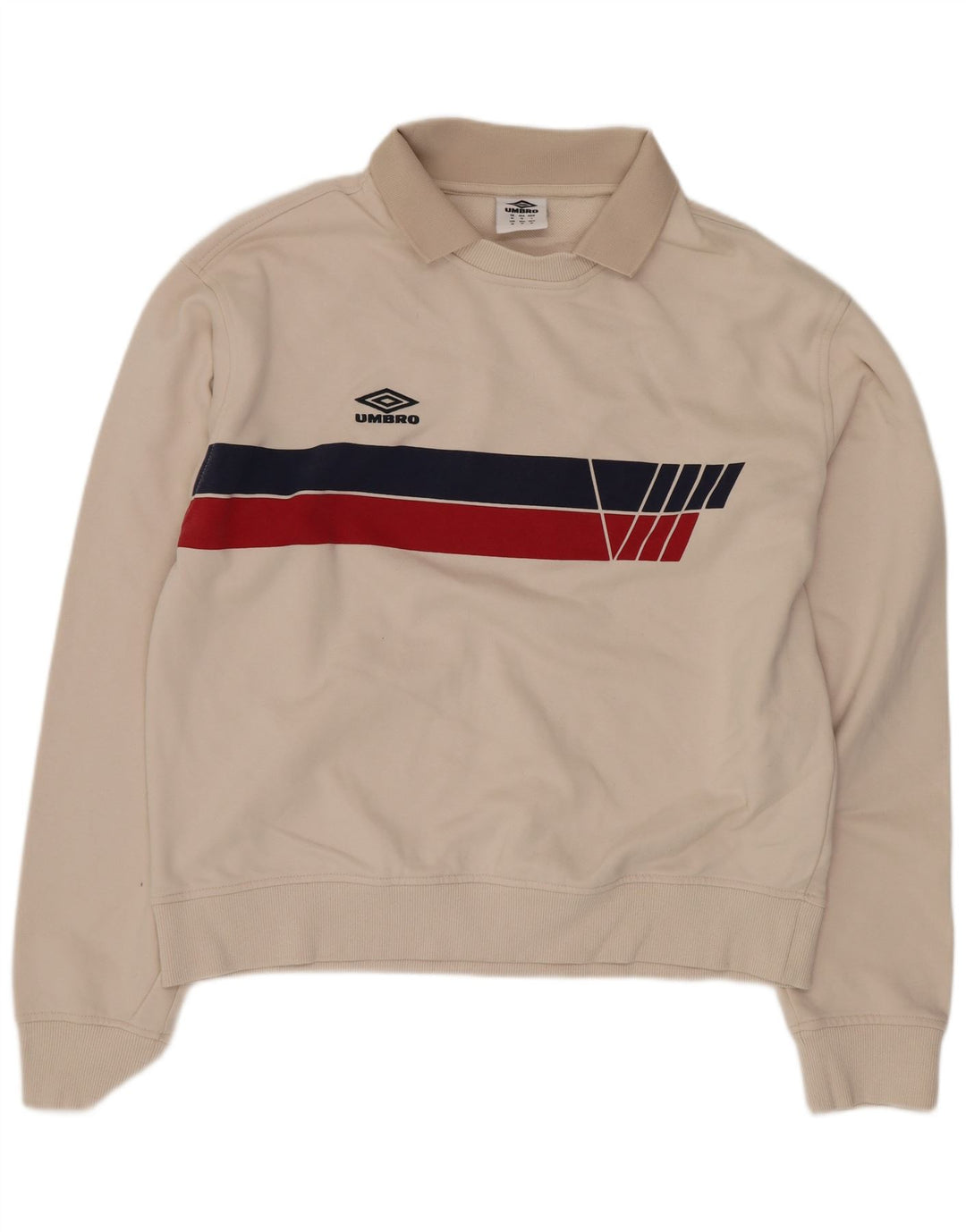 Umbro Mens Polo Neck Sweatshirt Jumper Medium Beige Colourblock Cotton