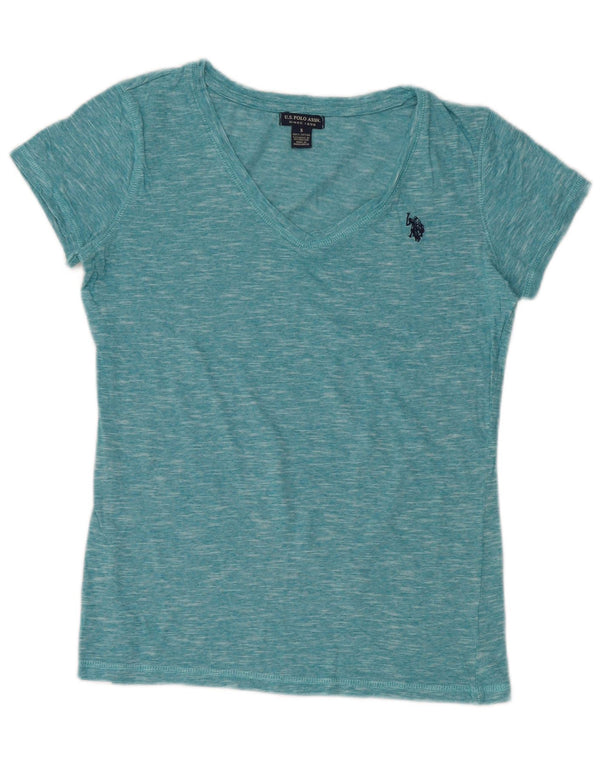 U.S. Polo Assn. Womens T-Shirt Top UK 10 Small Turquoise Flecked Cotton