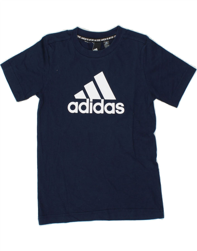 ADIDAS Boys Graphic T-Shirt Top 7-8 Years Navy Blue Cotton | Vintage Adidas | Thrift | Second-Hand Adidas | Used Clothing | Messina Hembry 