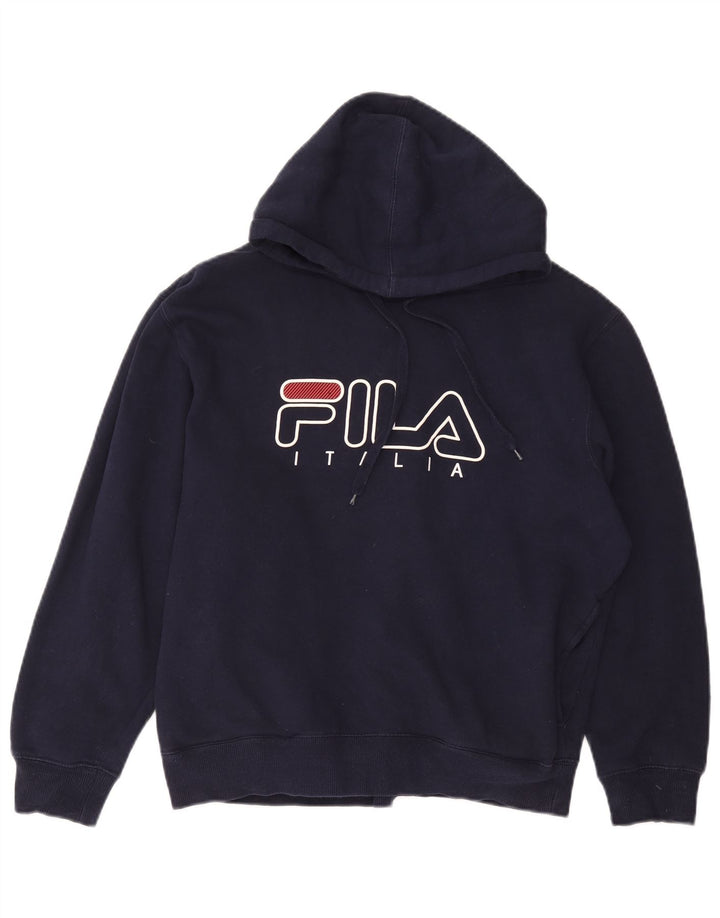FILA Womens Graphic Hoodie Jumper UK 14 Medium Navy Blue