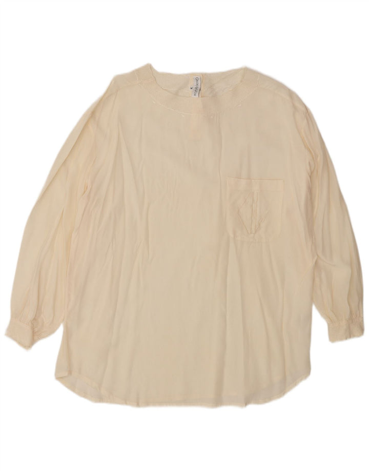 Vintage Womens Oversized Blouse Top UK 14 Medium Off White Silk