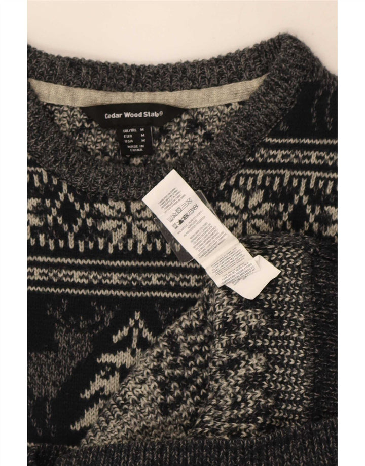 Cedarwood State Mens Crew Neck Jumper Sweater Medium Grey Fair Isle