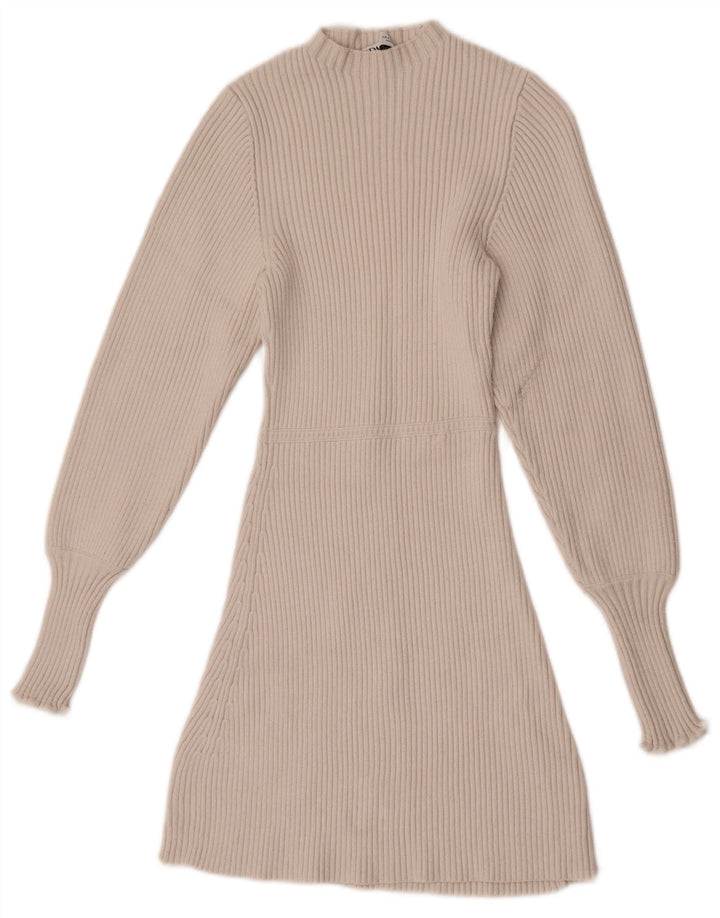 Zara Womens Long Sleeve Jumper Dress UK 8 Small White