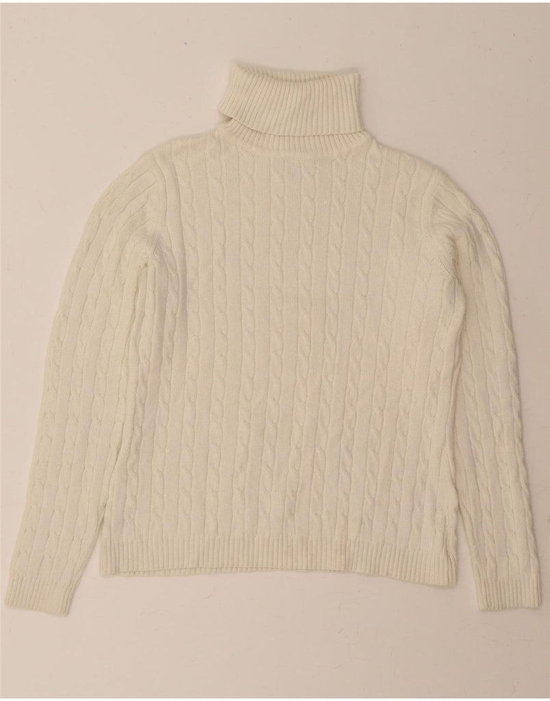 EDDIE BAUER Womens Roll Neck Jumper Sweater UK 14 Medium Off White Cotton Vintage Eddie Bauer and Second-Hand Eddie Bauer from Messina Hembry 