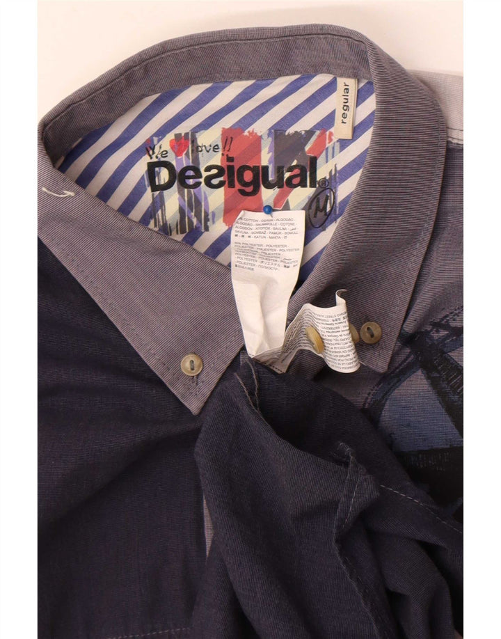 Desigual Mens Graphic Shirt Medium Blue Colourblock Cotton