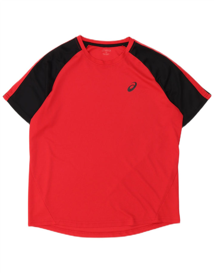 Asics Mens T-Shirt Top Large Red Colourblock