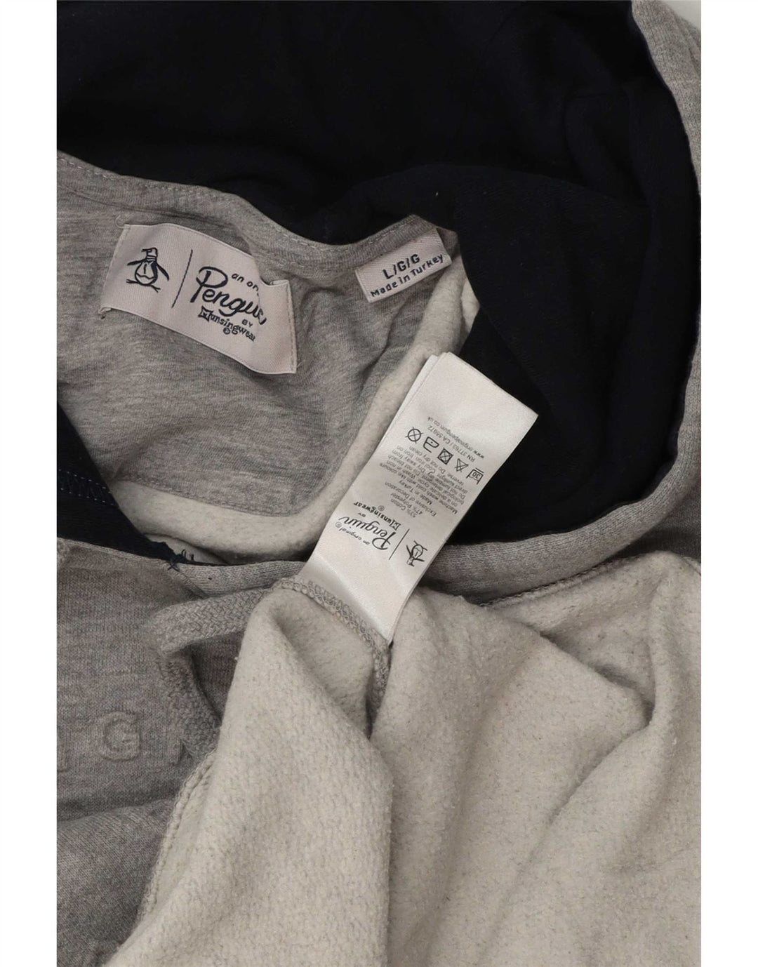 Penguin Mens Graphic Hoodie Jumper Large Grey Cotton