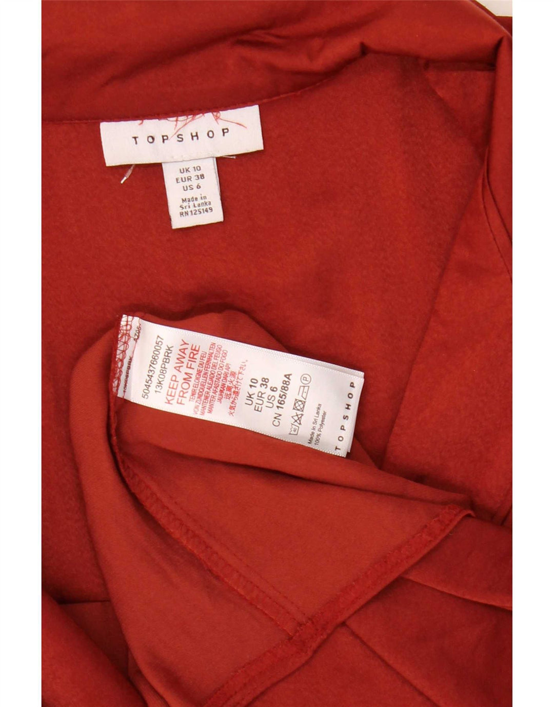 Topshop Womens Shirt Blouse UK 10 Small Red Polyester