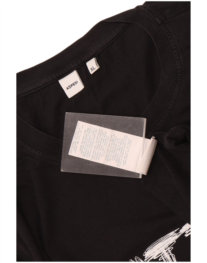Aspesi Mens Graphic T-Shirt Top XL Black Cotton