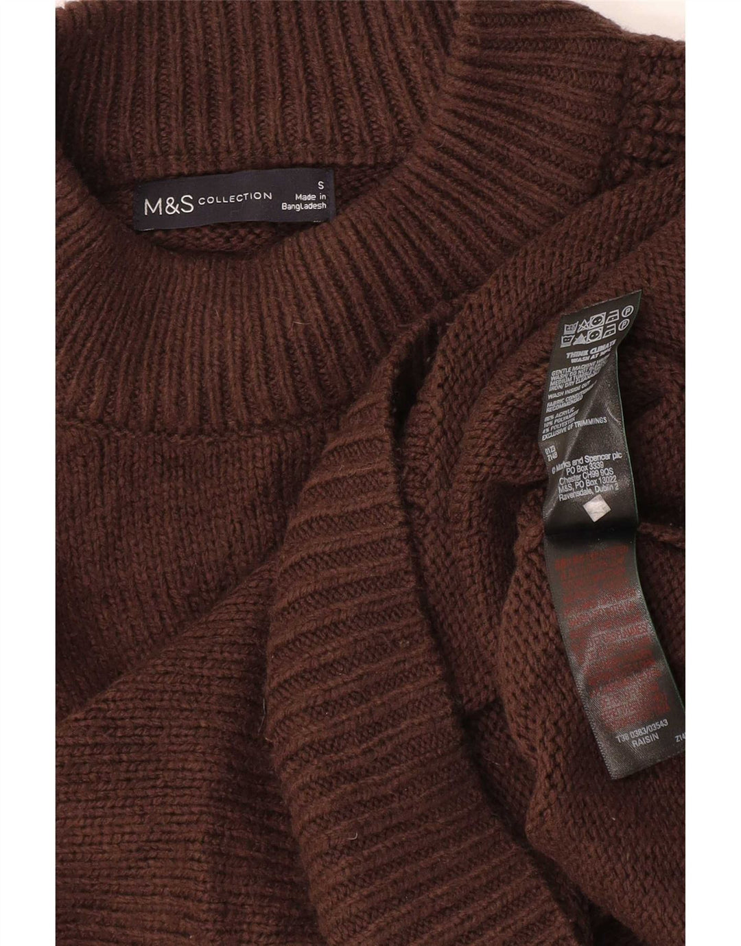 Marks & Spencer Womens Turtle Neck Jumper Sweater UK 10 Small Brown Acrylic