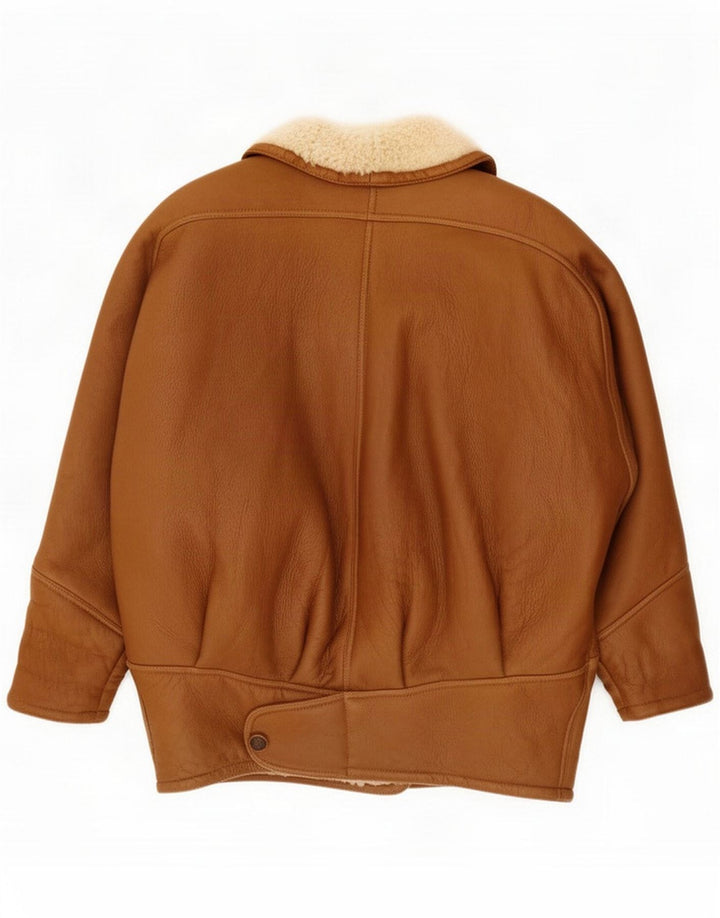 Vintage Womens Oversized Shearling Jacket UK 14 Medium Brown Colourblock