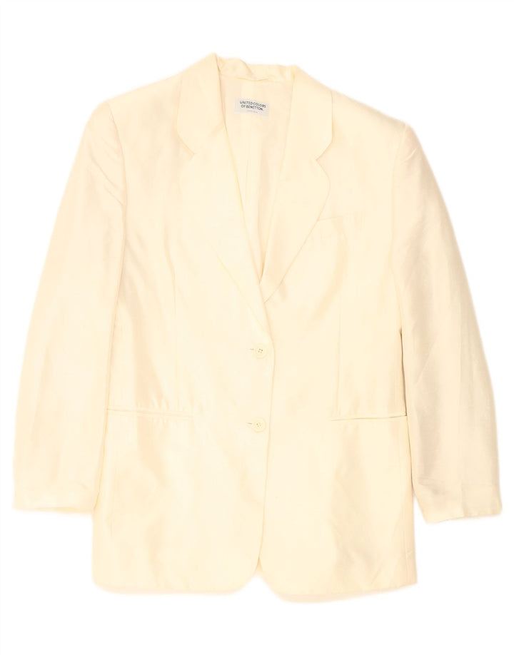 BENETTON Womens 2 Button Blazer Jacket IT 44 Medium Off White Silk Vintage Benetton and Second-Hand Benetton from Messina Hembry 