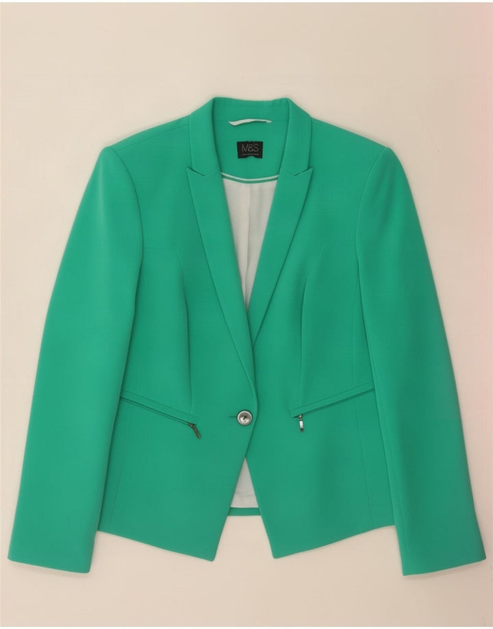 Marks & Spencer Womens 1 Button Blazer Jacket UK 14 Medium Green
