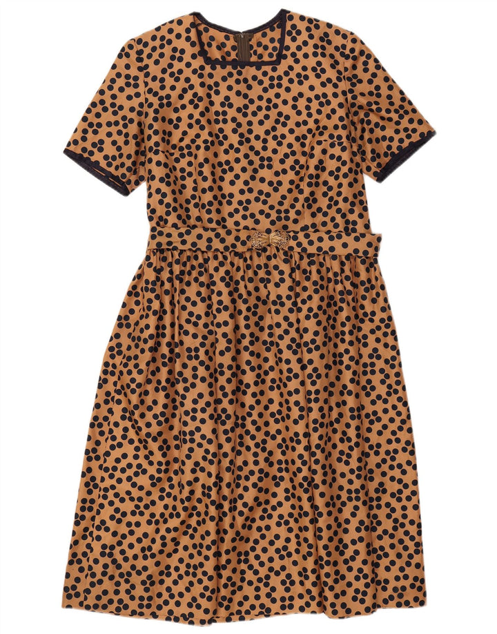 VINTAGE Womens A-Line Dress UK 12 Medium Brown Spotted