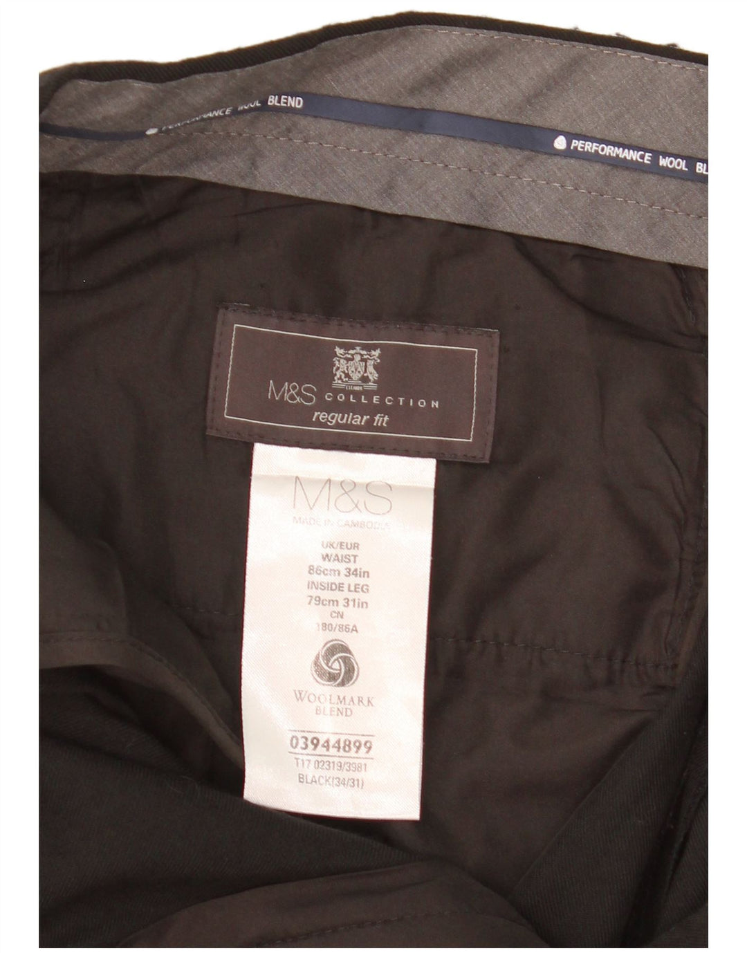 MARKS & SPENCER Mens Regular Fit Suit Trousers W34 L31 Black Wool