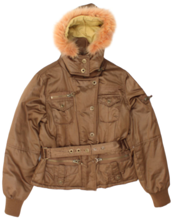 Phard Womens Hooded Padded Jacket UK 12 Medium Brown Polyester